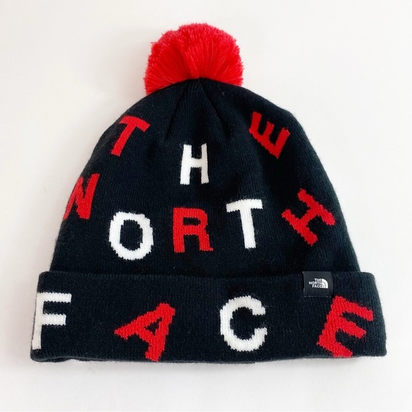 The North Face Other - The North Face Youth Ski Tuke Knit Spell Out Beanie Black Red Unisex NWOT